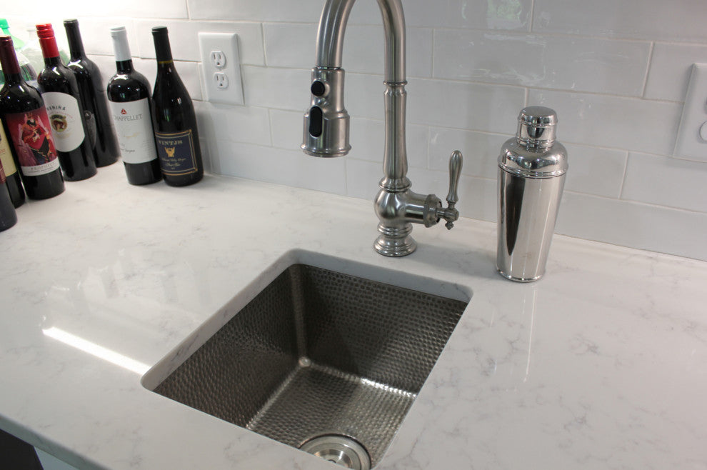 16" Gourmet Rectangular Hammered Copper Bar/Prep Sink in Nickel