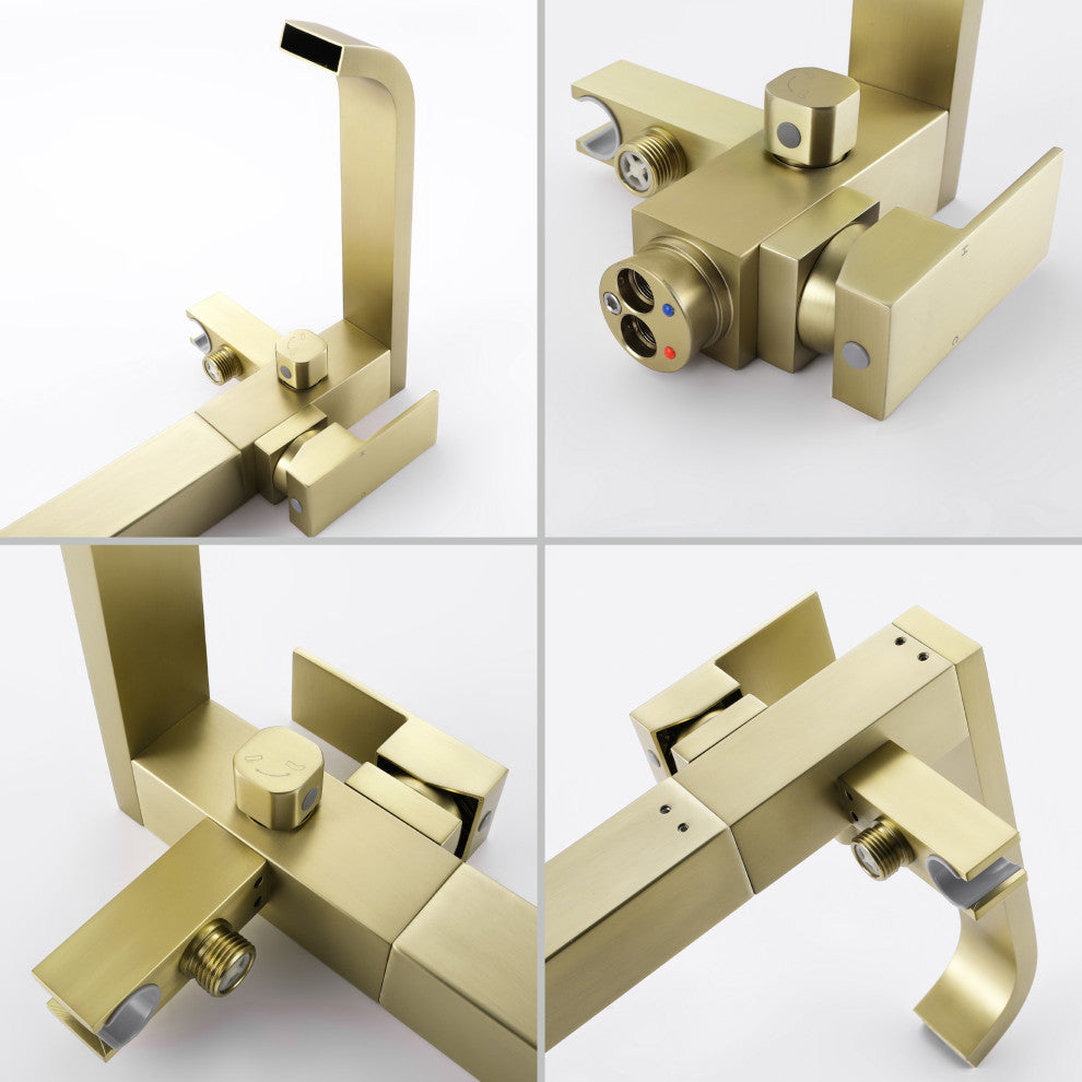 Wellfor Waterfall Bathroom Tub Faucet With Hand Held Shower, Brushed Gold