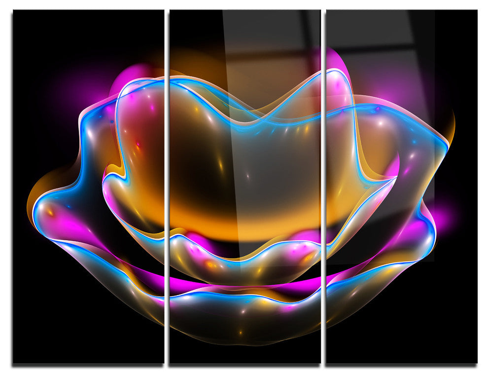 "Colorful Fractal Flower in Dark" Metal Wall Art, 3 Panels, 36"x28"
