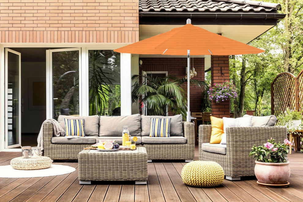 9' Round 360 Rotating Auto Tilt Umbrella, White, Sunbrella, Tuscan