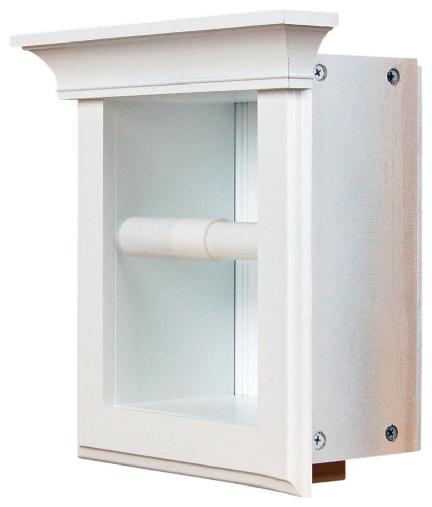 Tampa Recessed Solid Wood Toilet Paper Holder 7 x 8.5, White Enamel