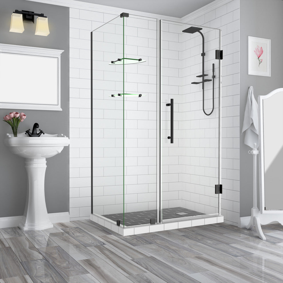 BromleyGS 55.25"-56.25"x32.375"x72" Frameless Corner Hinged Shower Enclosure