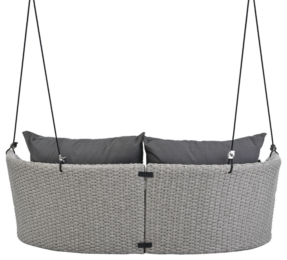 Outdoor Patio 2-Person Hanging Rattan Woven Porch Swings, Cushions