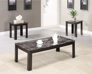 Benzara BM156133 Impressive 3 piece occasional table set with marble top, black