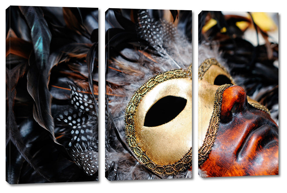 Carnival Mask, Feathers Canvas Print, 3 Panel Split, Triptych Wall Art