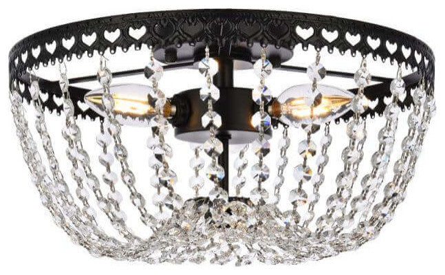 3 Light 12" Black Crystal Flush Mount