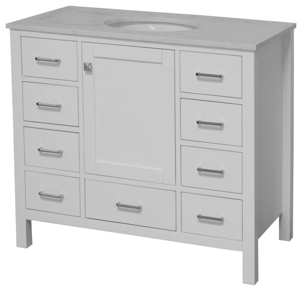 Horizon 42" Bathroom Vanity, White, Engineered Carrara