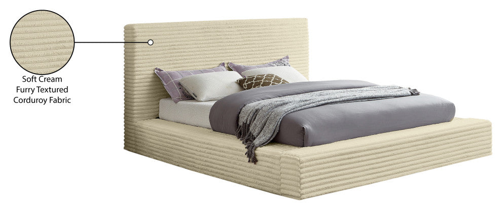 Dexter Upholstered Bed, Cream, Full, Corduroy Fabric