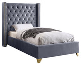 Barolo Velvet Upholstered Bed, Gray, Twin