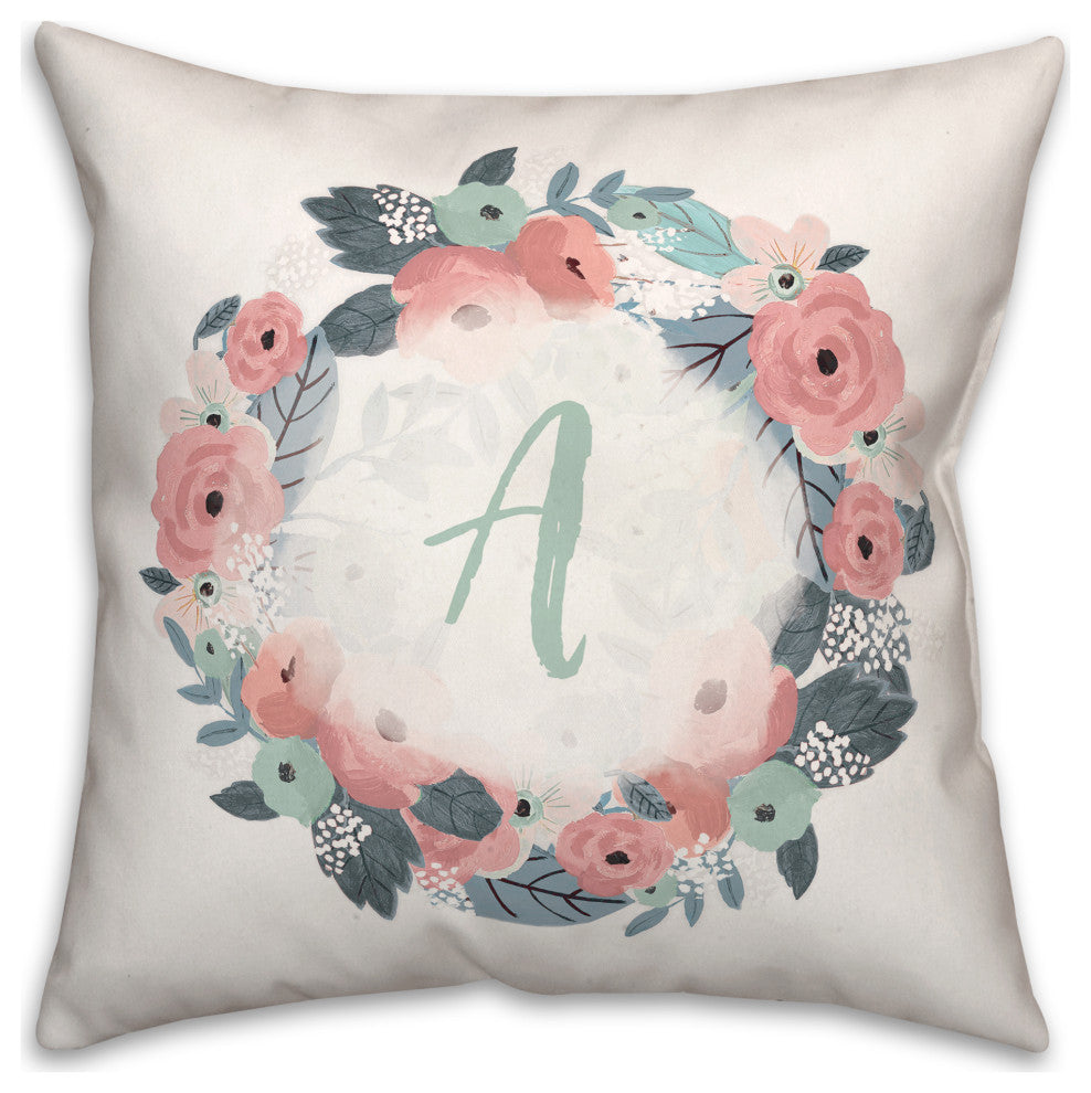A Monogram Wreath 18x18 Spun Poly Pillow