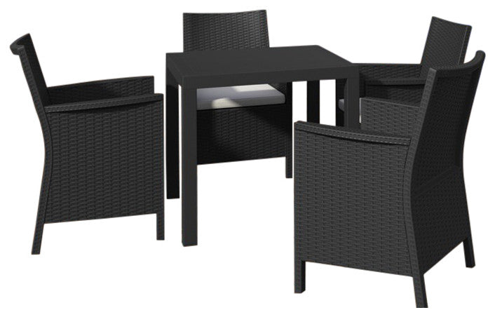California Wickerlook Square Dining 5 Piece Set, Dark Gray