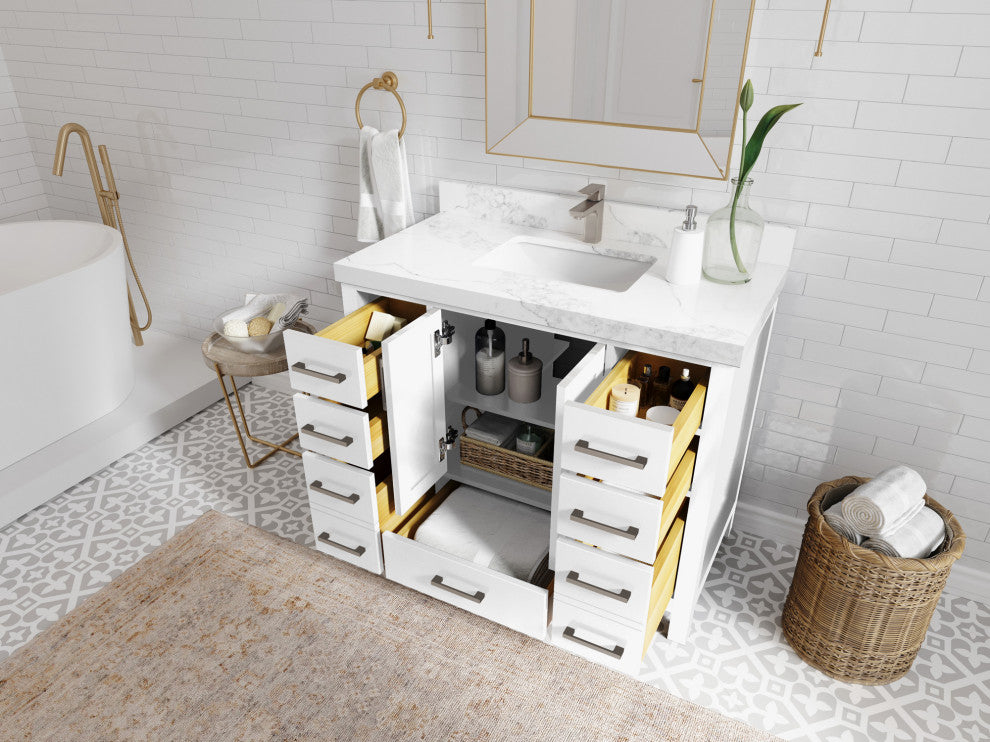 Malibu 42 Single Sink Bath Vanity in White  2" White Quartz