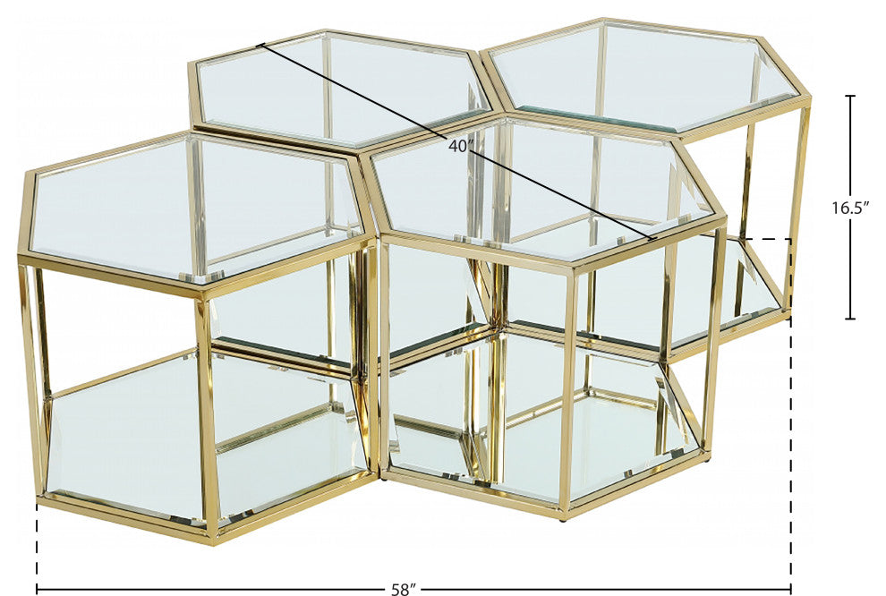 Sei Glass Top Coffee Table With Mirrored Base, Gold, 4-Piece