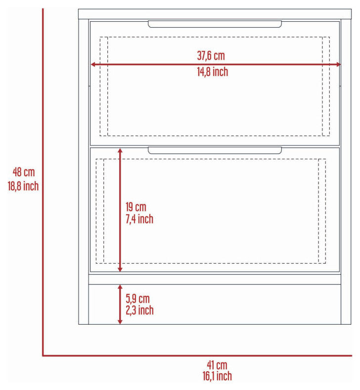Washington Nightstand with 2 Large Drawers and Metal Handles, White/ Light Oak