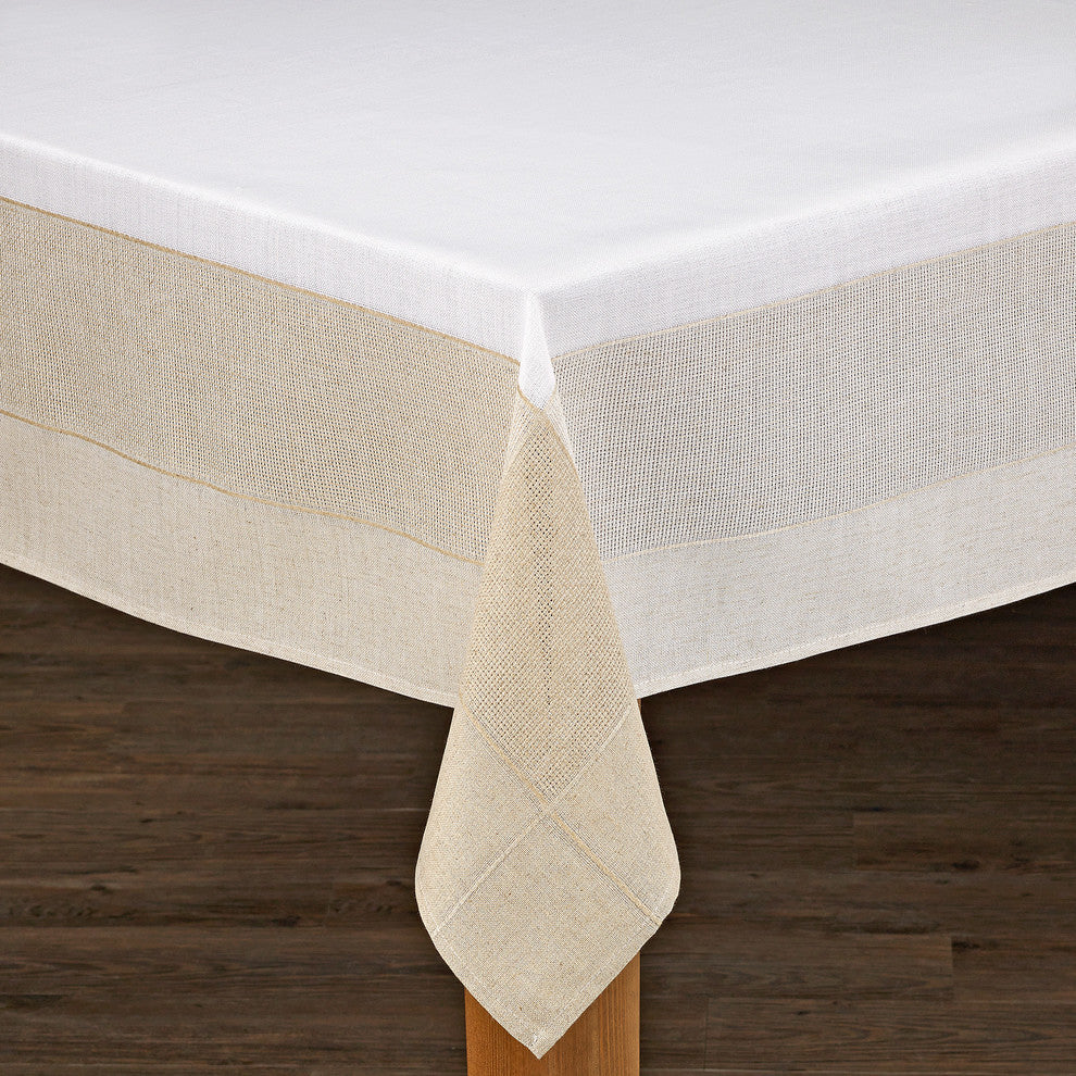 Bohemia 70% Cotton 30% Polyester Polyester Tablecloth, White/Natural, 70"x70"