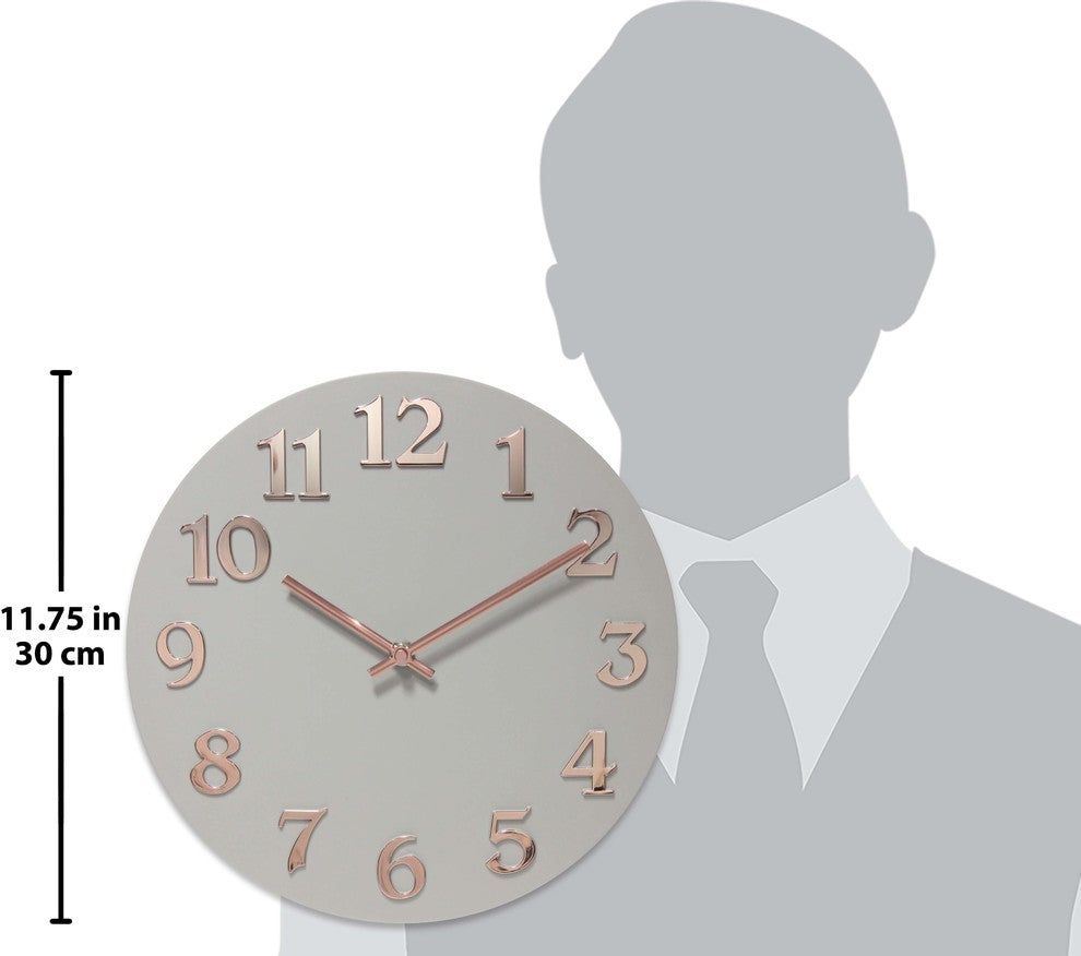 12 inch Modern Wall Clock, Vogue by Infinity Instruments, Grey