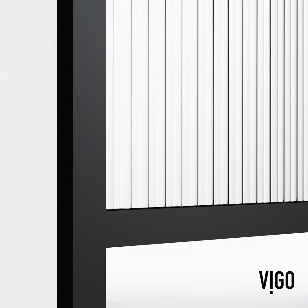 VIGO Essex 34" W x 74" H Framed Fixed Shower Screen with Fluted Glass, Matte Black