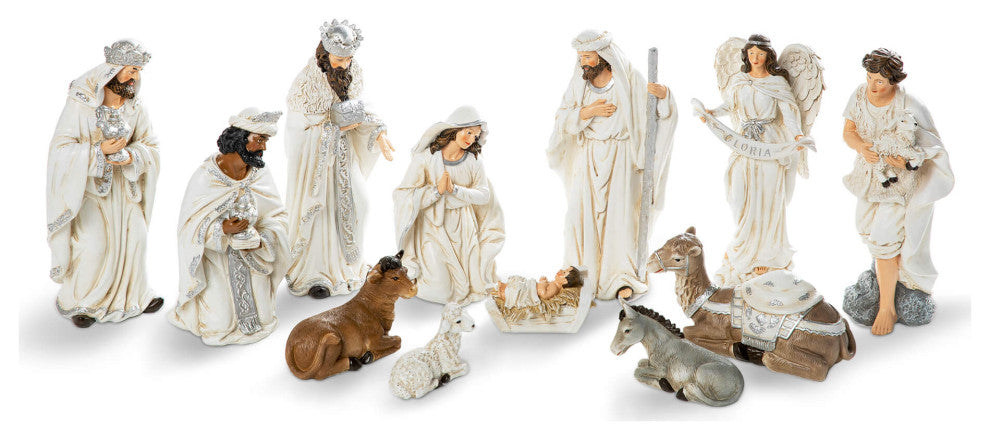 12-Piece Ivory Resin Nativity Figurine Set