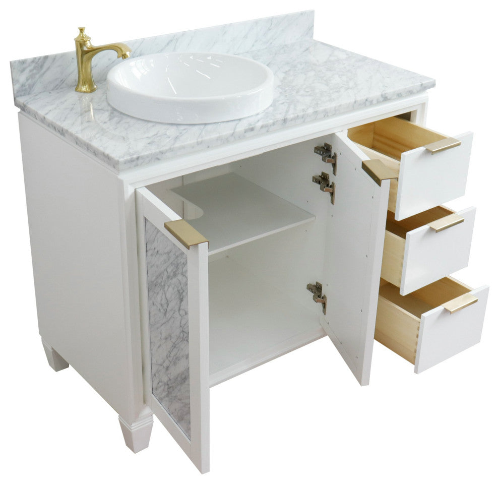 43" Single Vanity, White Finish With White Carrara