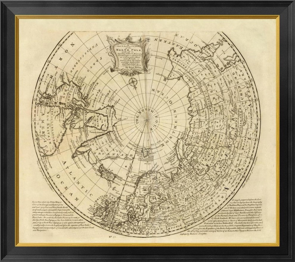 "North Pole, 1747" Framed Canvas Giclee by Emanuel Bowen, 34x30"