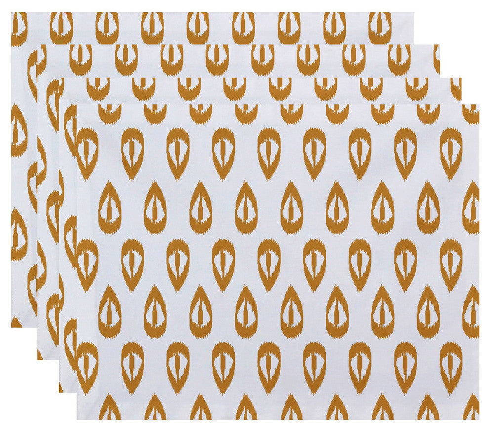 18"x14" Ikat Tears, Geometric Print Placemat, Gold, Set of 4