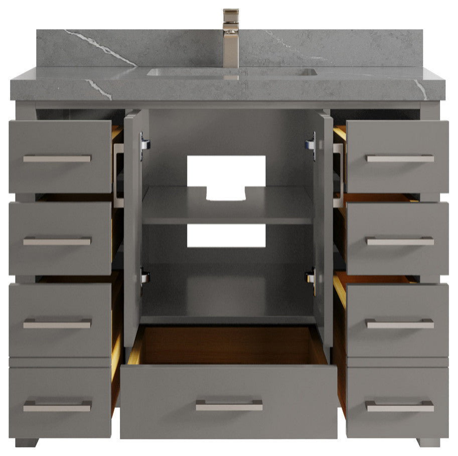 Malibu 42 Single Sink Bath Vanity in Elephant Skin Gray 2" Piatra Gray
