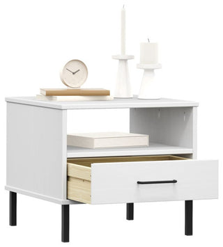 vidaXL Bedside Table Nightstand with Metal Legs White Solid Wood Pine OSLO