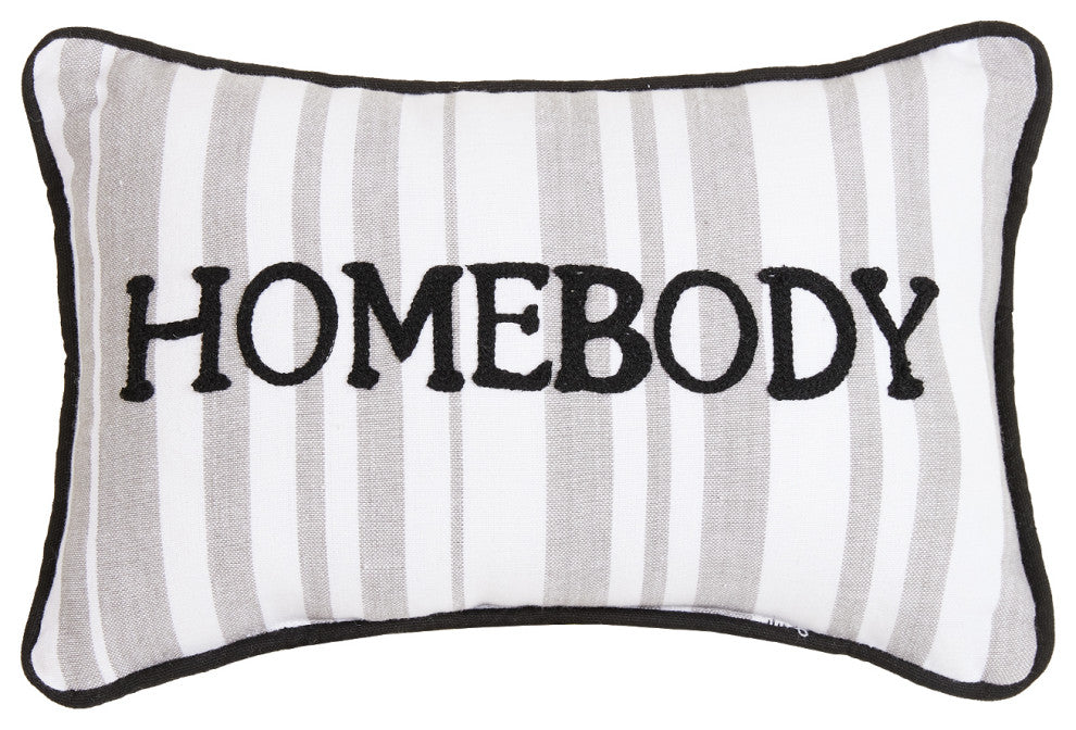 Gray Stripe Homebody Crewel Pillow