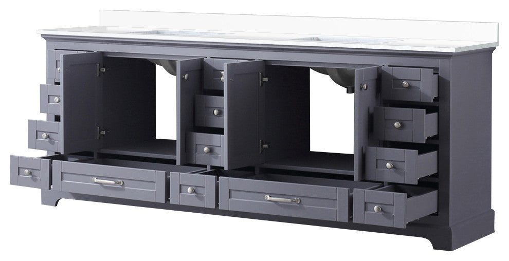 Dukes 84" Dark Grey Double Square Sink Vanity with Quartz Top, No Mirror