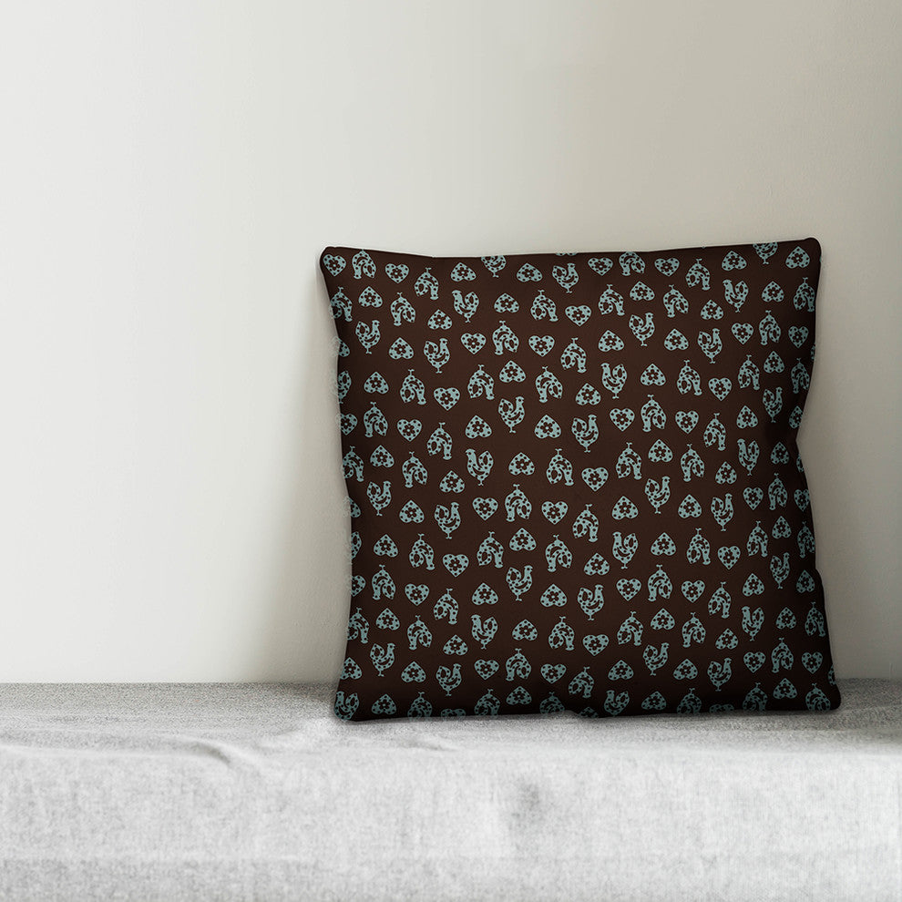Gray Rooster Pattern Throw Pillow, 18"x18"