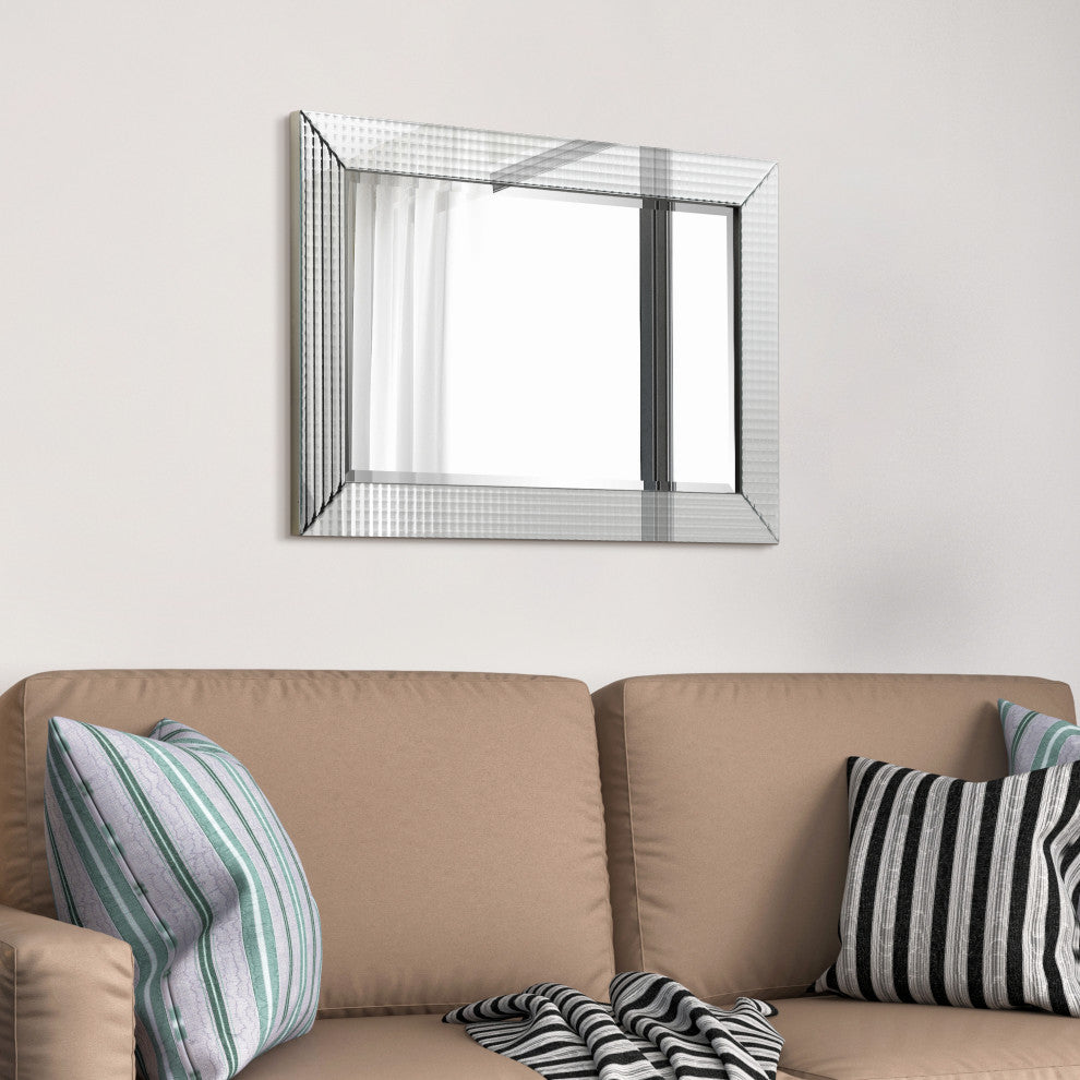 Bling Beveled Glass Rectangle Wall Mirr, 1" Beveled Center, Wood Frame, 36"x24"