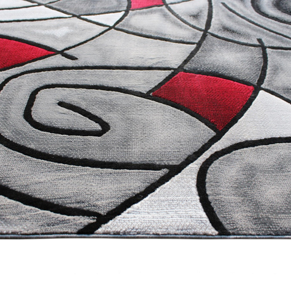 Angie Collection Rectangle 8' x 10' Abstract Area Rug, Red