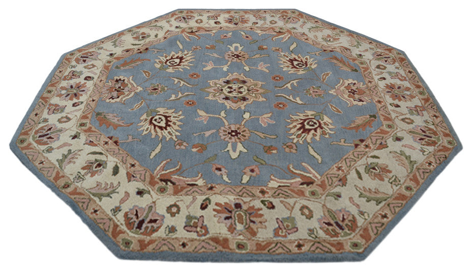 HAND TUFTED WOOL ECO-FRIENDLY AREA RUGS - Octagon,Blue White,Oriental