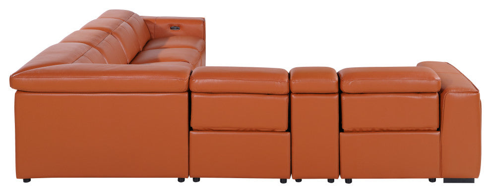 Niccolo Italian Leather 7-Piece L-Shaped Power Reclining Sectional, Camel