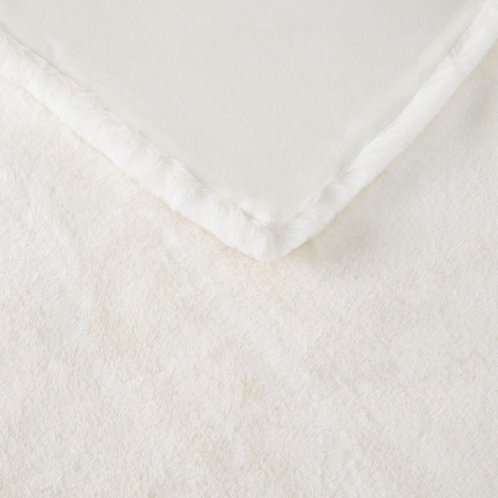 Bristol Vegan Faux Fur Throw, Velvet Reverse, Ivory