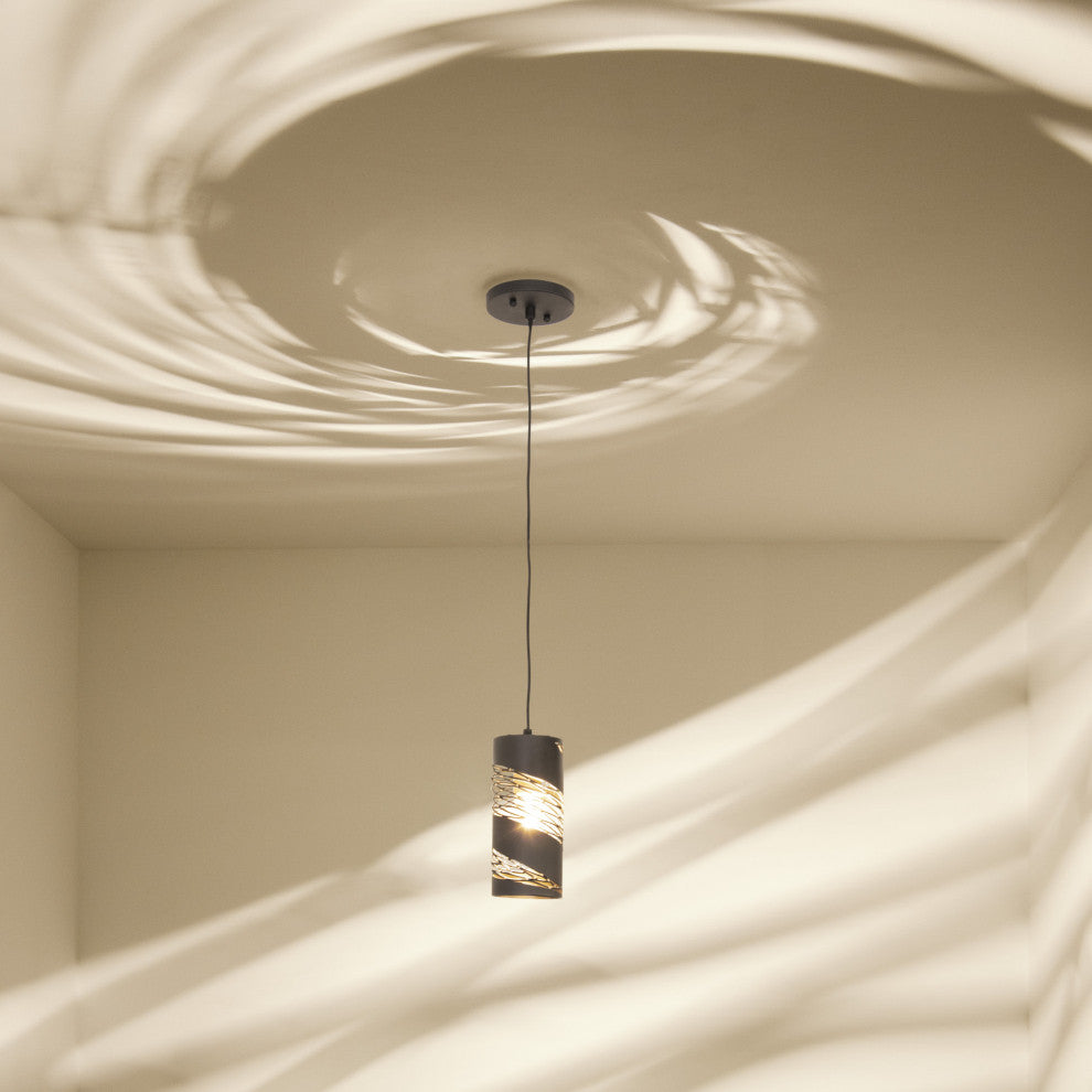Varaluz 240M01 Flow 4"W Wood Mini Pendant - Matte Black / French Gold