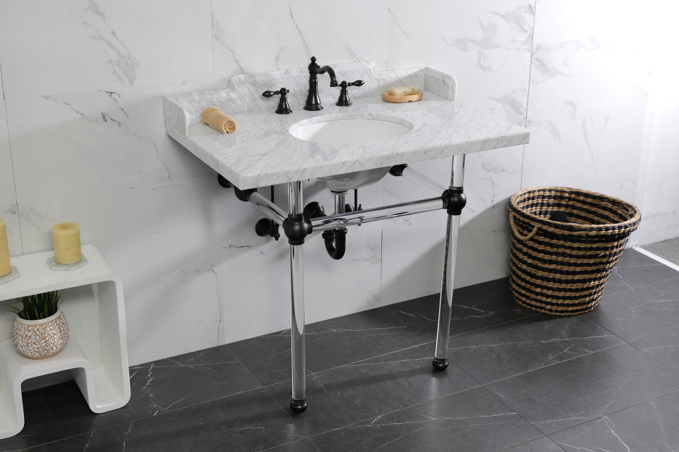 Kingston Brass LMS3630MA0 36" Carrara Marble Console Sink, Acrylic Legs