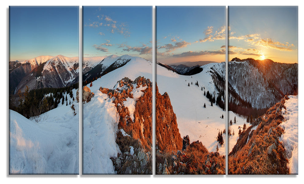 "Slovakia Frozen Landscape" Panorama Landscape Wall Art, 48"x28", 4-Panels