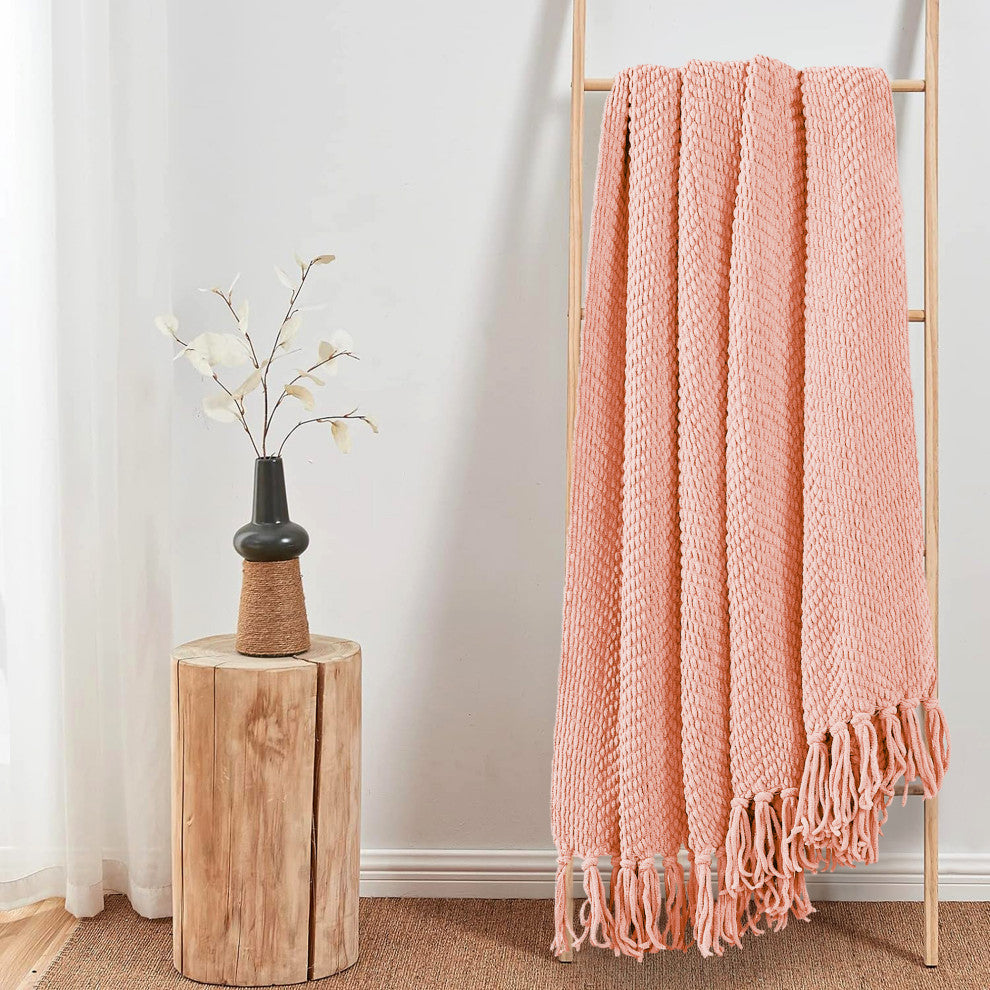 Tweed Knitted Throw Blanket, Peach Melba, 50"x60"