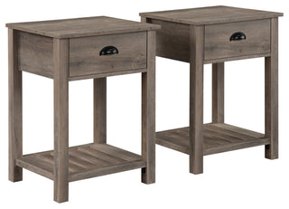 Country Farmhouse Single Drawer Side Table Set - Grey Wash