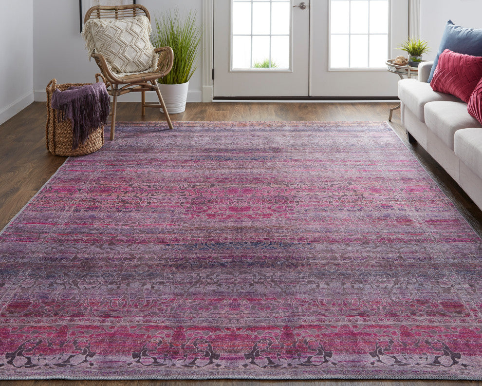 Welch Oriental Machine Washable Pink/Purple Rug, 2'x3'