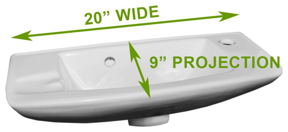 White Rectangular Wall Mount Bathroom Vessel Sink With Overflow and Faucet Holes