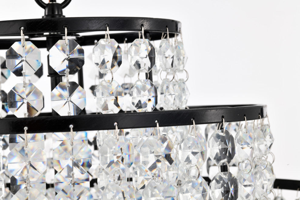 4-Light Antique Black Modern Glam Chandelier With Tier Cascading Crystals