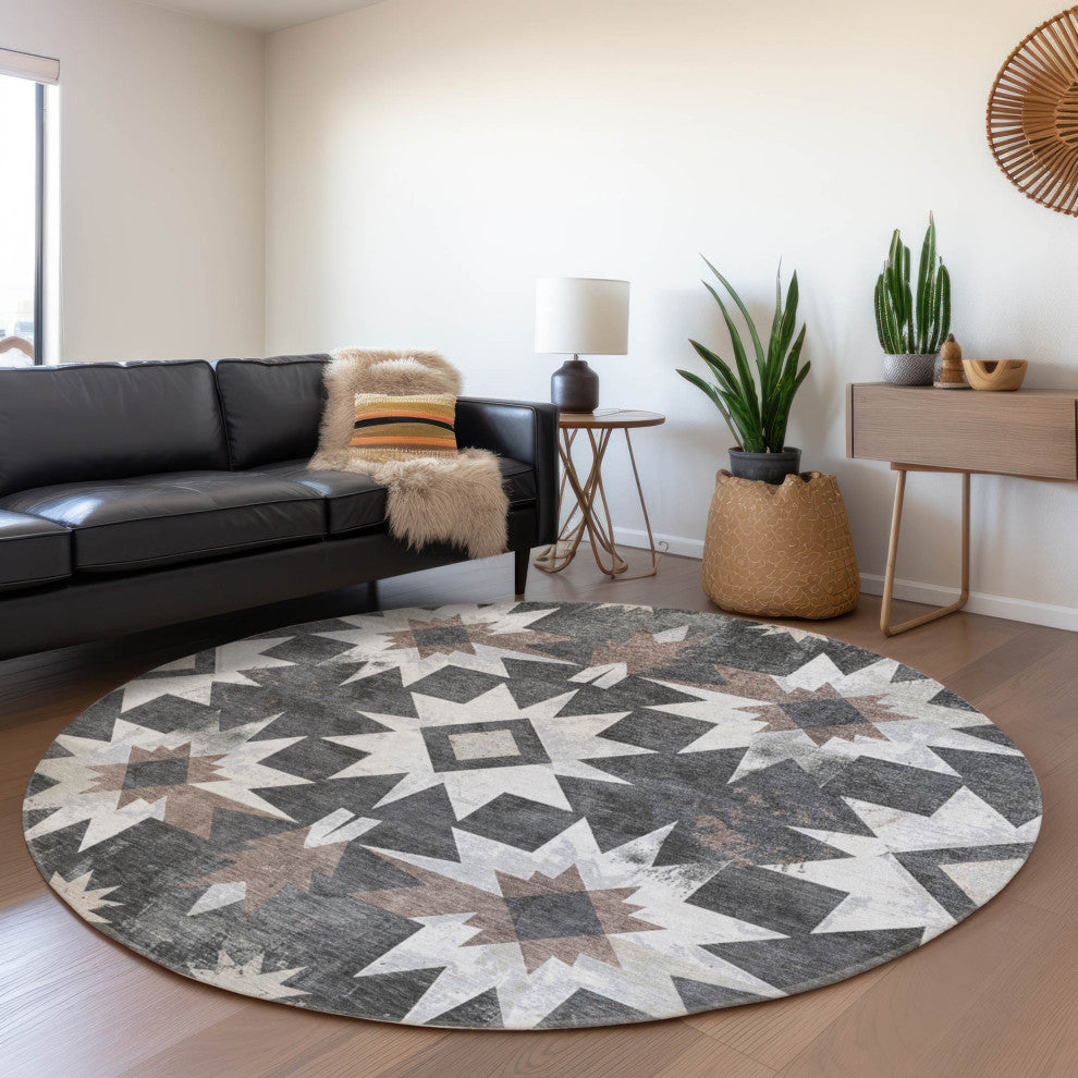 Machine Washable Indoor/Outdoor Chantille ACN1893 Graphite 8' x 8' Round Rug