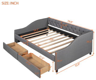 Gewnee Upholstered Full Size Daybeds with Two Drawers,Gray