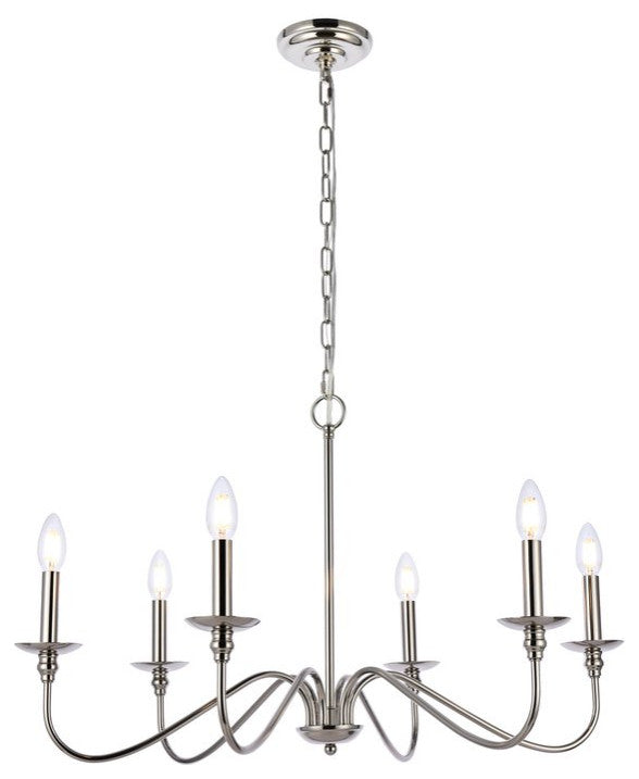 Elegant Lighting Transitional Brass 6-Light Chandelier, Polished Nickel