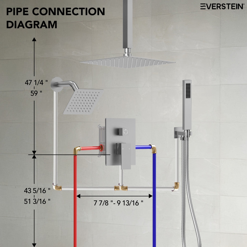 Dual Heads 3-Functions Shower System with Pressure Balancing Rough-In Valve, Brushed Nickel