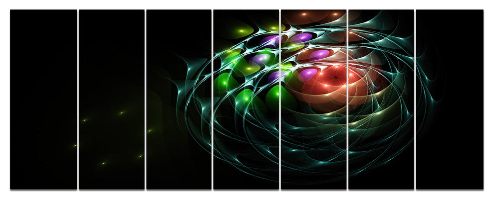 Green 3D Surreal Fractal Design, Abstract Art on Canvas, 83"x32", 7 Panels