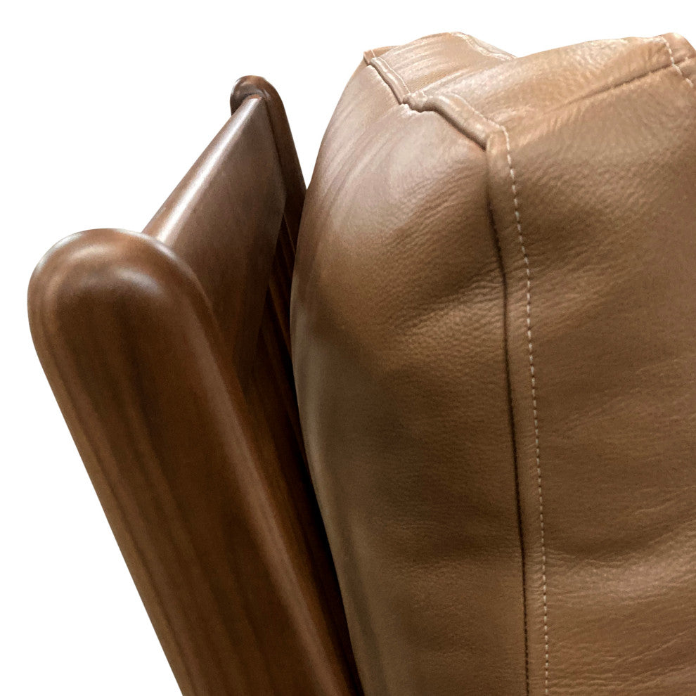 Nativa Interiors Biscayne Mid-Century Modern Geniune Leather Chair, Caramel