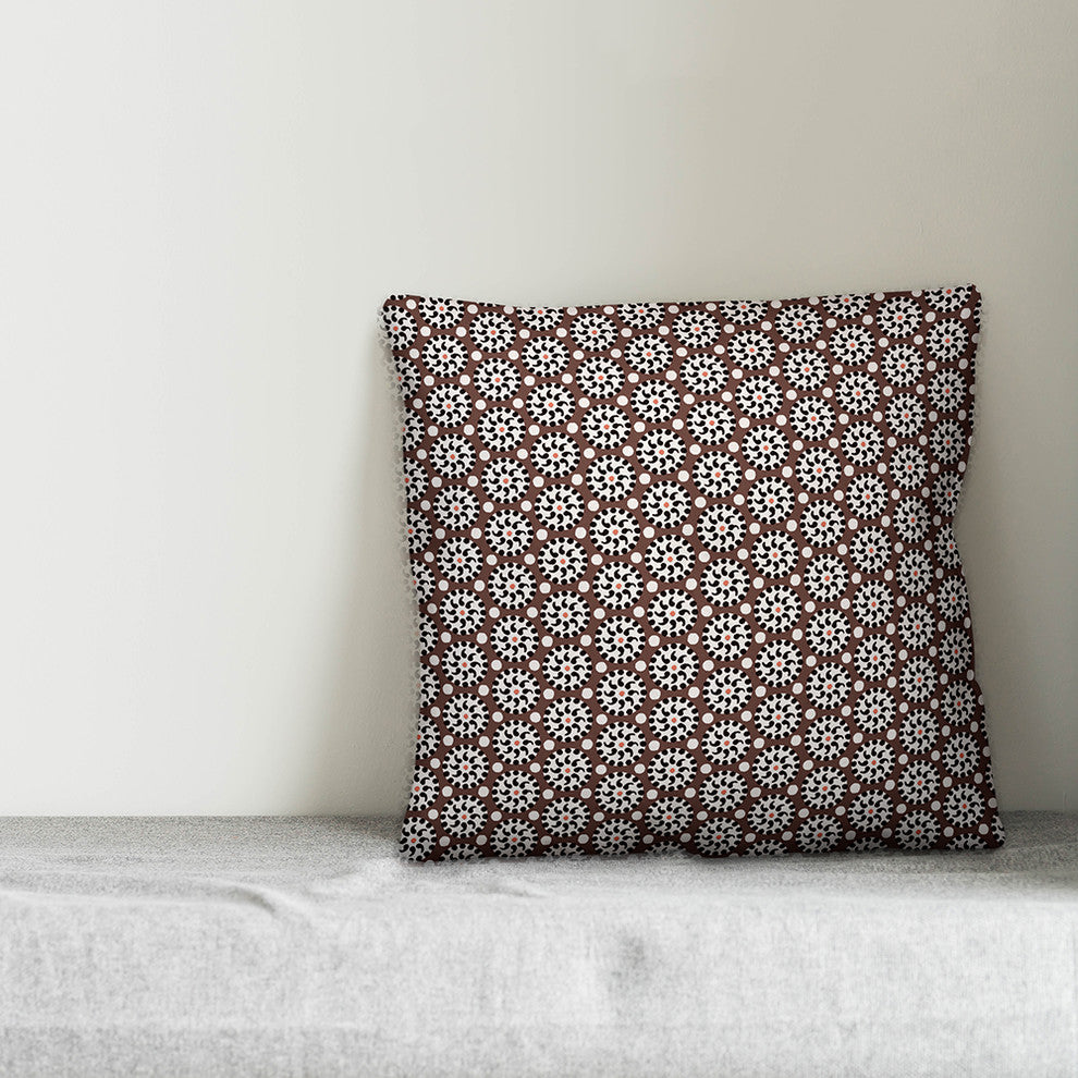 Boho Polka Dots, Brown Throw Pillow Cover, 20"x20"